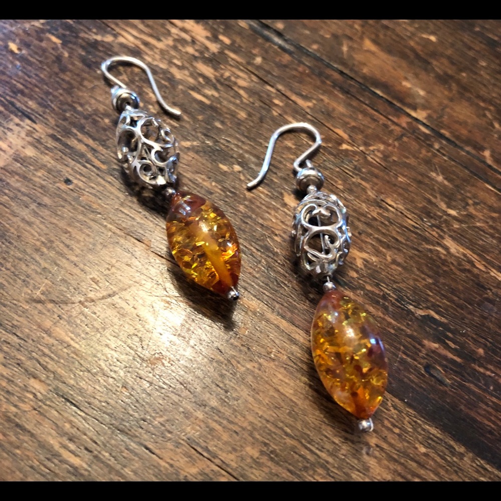 Amber Sterling Earrings